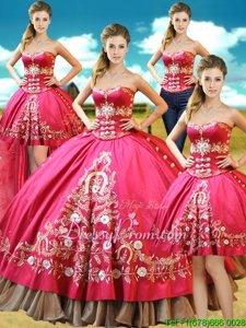 Super Taffeta Sweetheart Sleeveless Lace Up Beading and Embroidery Quince Ball Gowns inHot Pink