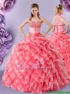 Pretty Ball Gowns Sweet 16 Dresses Orange Sweetheart Organza Sleeveless Floor Length Lace Up