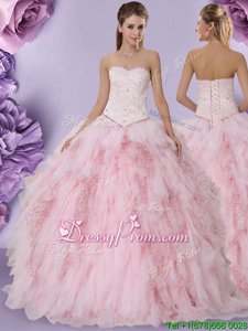 Admirable Baby Pink 15th Birthday Dress Military Ball and Sweet 16 and Quinceanera and For withBeading and Lace and Ruffles Sweetheart Sleeveless Lace Up