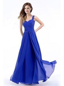 Fine Straps Straps Royal Blue Chiffon Zipper Prom Dresses Sleeveless Floor Length Hand Made Flower