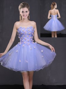 Lavender Tulle Lace Up Sweetheart Sleeveless Mini Length Prom Gown Appliques