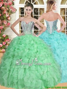 Comfortable Spring Green Sleeveless Organza Lace Up Vestidos de Quinceanera forMilitary Ball and Sweet 16 and Quinceanera