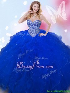 Fantastic Sweetheart Sleeveless Tulle Quinceanera Gowns Beading Lace Up