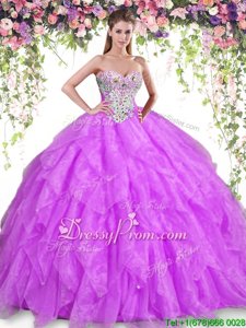 Adorable Floor Length Purple Sweet 16 Dress Sweetheart Sleeveless Lace Up
