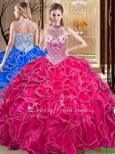 Smart Sleeveless Lace Up Floor Length Beading and Ruffles Quinceanera Gown