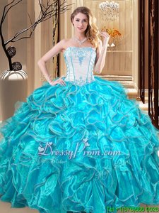 Vintage Sleeveless Embroidery and Ruffles Lace Up Ball Gown Prom Dress