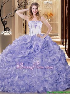High Quality Ball Gowns Quinceanera Dress White and Lavender Strapless Organza Sleeveless Floor Length Lace Up