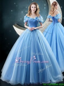 Baby Blue Off The Shoulder Neckline Appliques Sweet 16 Dresses Sleeveless Lace Up