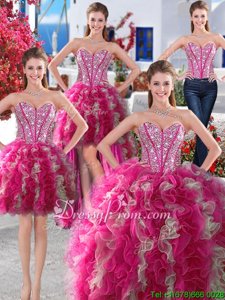 Luxurious White and Hot Pink Sweetheart Neckline Beading 15 Quinceanera Dress Sleeveless Lace Up