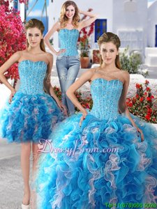 Dramatic Sweetheart Sleeveless Organza Quinceanera Gowns Beading Lace Up