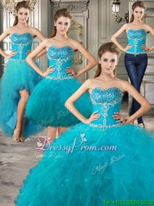 Edgy Teal Lace Up Sweet 16 Dresses Beading and Ruffles Sleeveless Floor Length