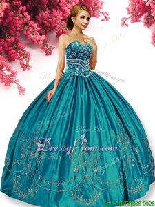 Flare Turquoise Sleeveless Taffeta Lace Up Quinceanera Gowns forMilitary Ball and Sweet 16 and Quinceanera