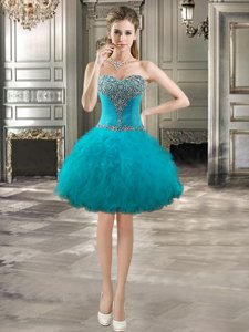 Teal Sweetheart Neckline Beading and Ruffles Sleeveless Lace Up