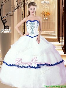 Spring and Summer and Fall and Winter Organza Sleeveless Floor Length Quinceanera Gowns andEmbroidery and Ruffled Layers
