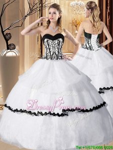 Dramatic Floor Length White Quinceanera Dresses Sweetheart Sleeveless Lace Up