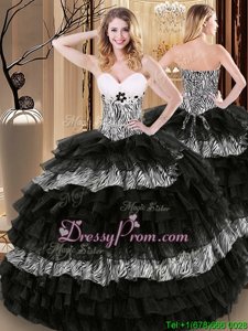 Luxury Sleeveless Ruffled Layers and Pattern Lace Up Vestidos de Quinceanera