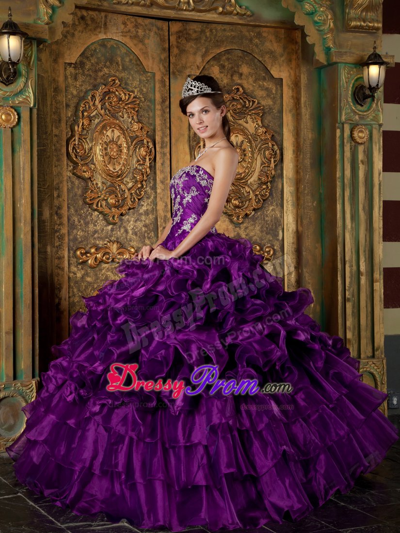 Design Ruffled Appliqued Purple Sweet 15 Dresses Wholesale