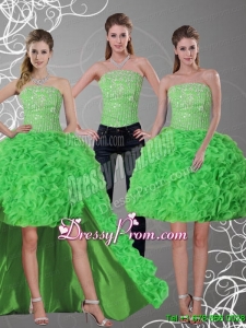 2015 New Style Spring Green Strapless Prom Skirts with Beading and Ruffles
