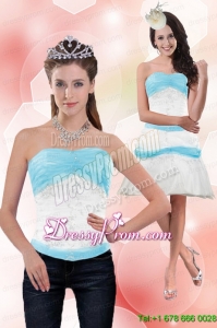 Classical 2015 Strapless Column Appliques Prom Skirts in White and Blue