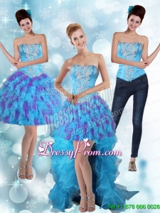 Modest Strapless High Low Ruffles 2015 Prom Skirts in Multi Color