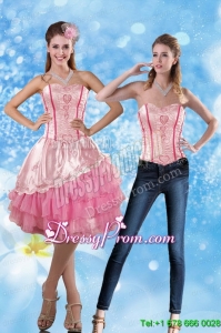 Affordable 2015 Sweetheart Embroidery Prom Skirts in Rose Pink