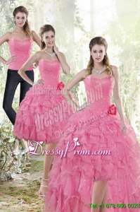 Fashionable 2015 Rose Pink Prom Skirts with Beading and Ruffles