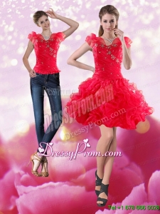Gorgeous 2015 Knee Length Red Prom Skirts with Beading and Ruffles
