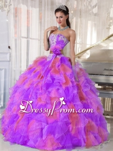 Organza Appliques and Ruffles Sweetheart Beautiful Quinceanera Dress in Multi-color