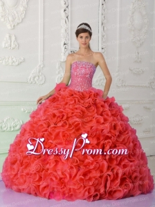 Ball Gown Strapless Red 2014 Quinceanera Dress with Beading and Ruffles