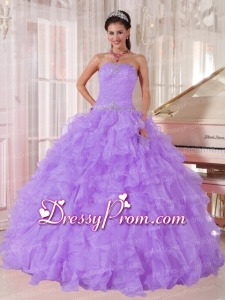 A-line Strapless Lavender Organza Beading Exclusive Quinceanera Dress for Party