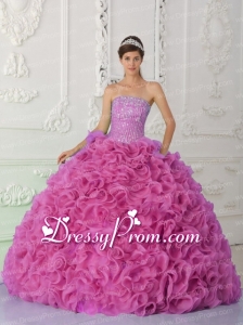 Ball Gown Strapless Organza Beaded Hot Pink Exclusive Quinceanera Dress