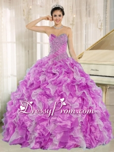 Beaded and Ruffles Lilac and White Beautiful Quinceanera Dress for Custom Made