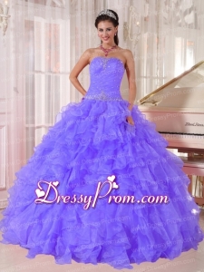 Luxurious A-line Cheap Quinceanera Dress with Strapless Lavender Organza Beading