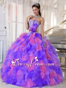Multi-color Sweetheart Organza Appliques Decorate Pretty Quinceanera Dress