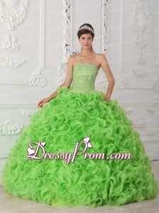 Organza Spring Green Ball Gown Strapless Perfect Quinceanera Dress with Beading