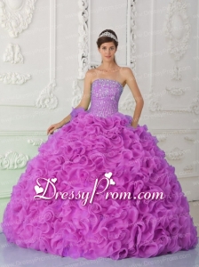 Strapless Fuchsia Modern Quinceanera Dress with Ruffles and Beading