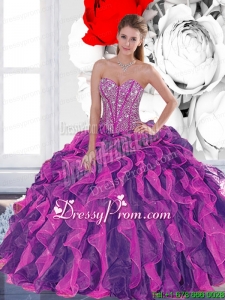 2015 Fabulous Beading and Ruffled Layers Quinceanera Dresses in Multi Color