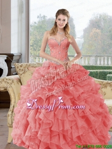 2015 Fabulous Beading and Ruffles Quinceanera Dresses in Watermelon