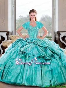 Fabulous Sweetheart Beading and Ruffles Turquoise Quinceanera Dresses for 2015 Spring