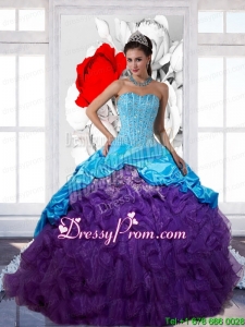 Gorgeous Beading and Ruffles 2015 Multi Color Quinceanera Dresses with Pick Ups