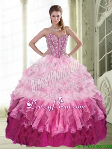 Popular Ball Gown Sweetheart Beading and Ruffled Layers Multi Color Quinceanera Dress for 2015