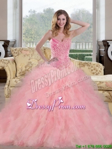 2015 Exclusive Baby Pink Quinceanera Gowns with Beading and Ruffles