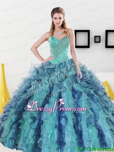2015 Perfect Sweetheart Quinceanera Dresses with Appliques and Ruffles