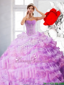 Artistic Strapless Appliques and Ruffles 2015 Quinceanera Dress in Lilac