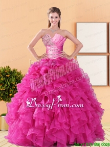 2015 Elegant Beading and Ruffles Quinceanera Dresses in Hot Pink