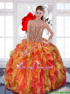 2015 Multi Color Custom Made Quinceanera Dresses with Beading and Ruffles