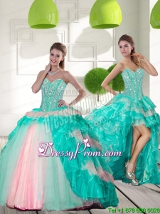 Beading and Ruffled Layers Custom Made Quinceanera Dresses in Multi Color for 2015
