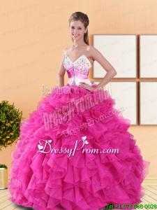 Custom Made Hot Pink 2015 Quinceanera Dresses with Beading and Ruffles