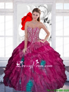 Custom Made Sweetheart Beading Multi Color 2015 Quinceanera Dress with Ruffles