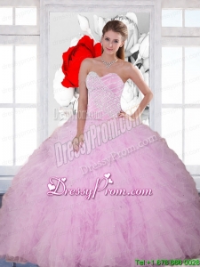 2015 Elegant Beading and Ruffles Sweetheart Quinceanera Dresses in Baby Pink